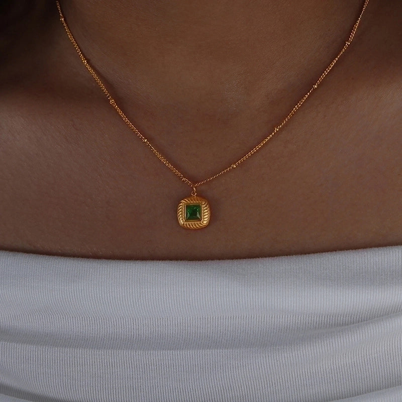 Retro Minimalist Streetwear Square Titanium Steel 18K Gold Plated Plating Inlay Earrings Necklace