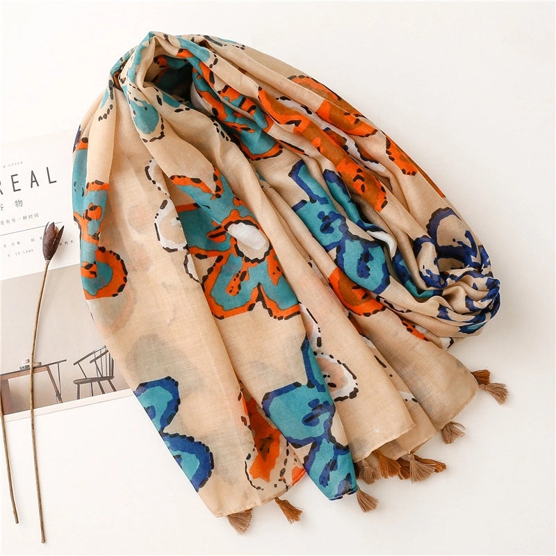 Women's Fashion Flower Polyester Cotton Linen Scarves