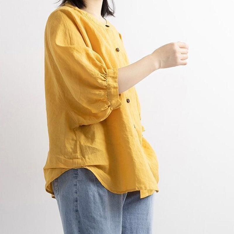 Leisure Solid Color Half Sleeve O-neck Blouse