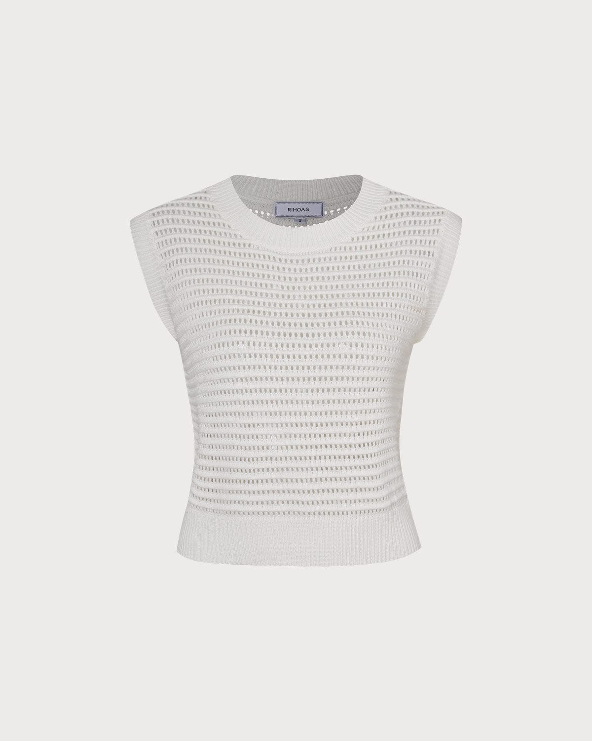 The Beige Sleeveless Pointelle Ribbed Knit Vest