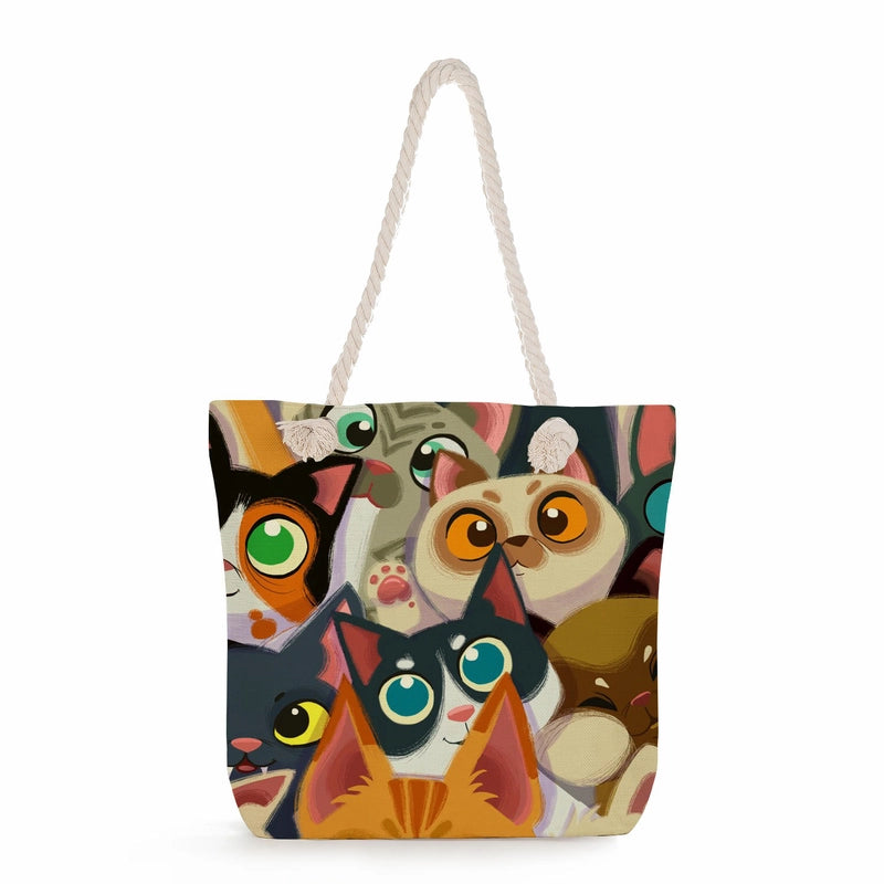 Women's Medium Linen Cartoon Elegant Basic Classic Style Square Zipper Canvas Bag