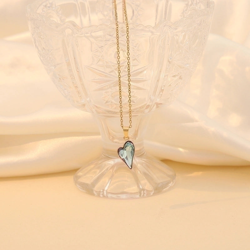 Minimalist Heart Shape 304 Stainless Steel Glass 18K Gold Plated Plating Inlay Pendant Necklace