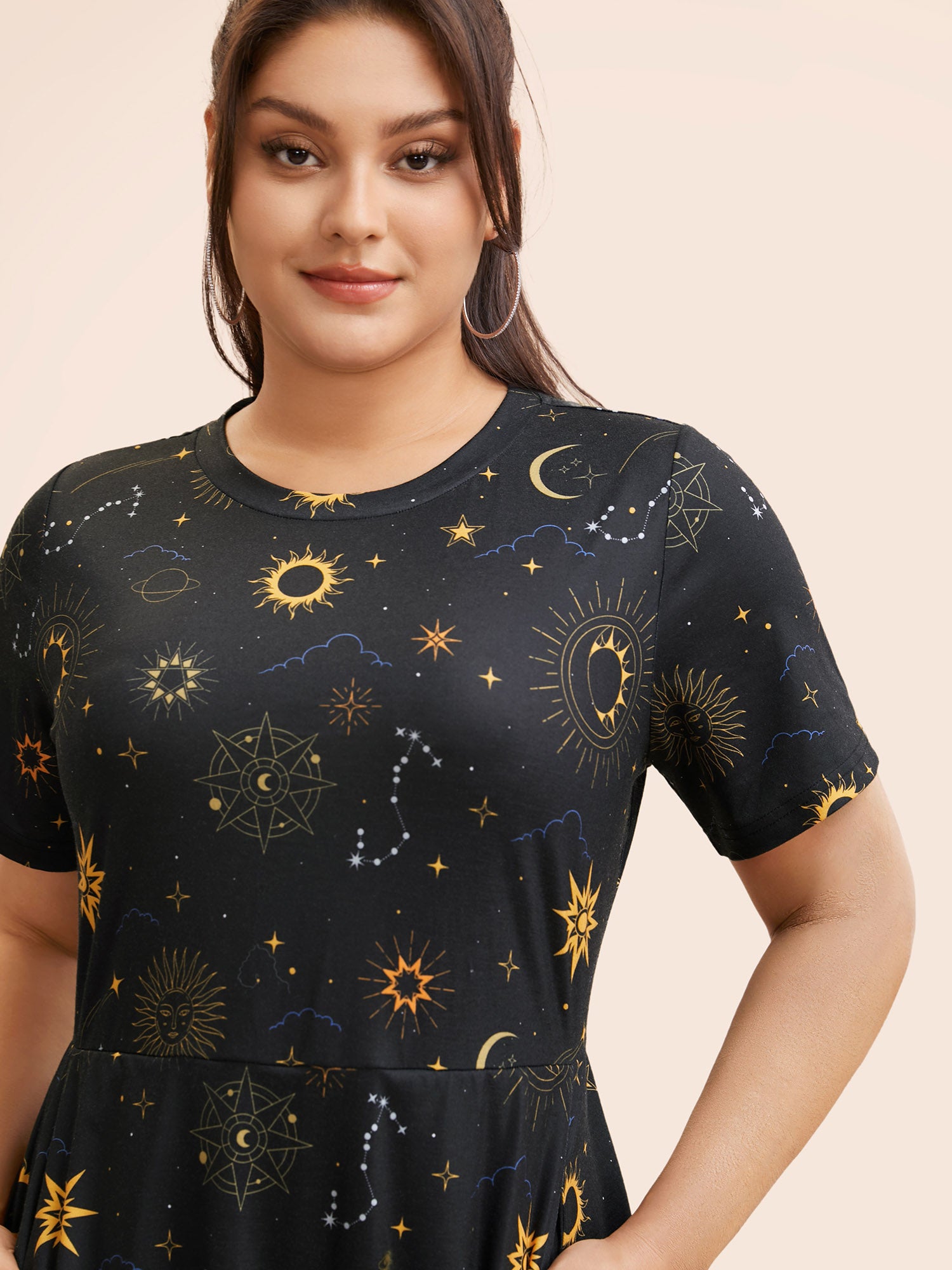 Sun & Star Print Crew Neck Pocket Dress