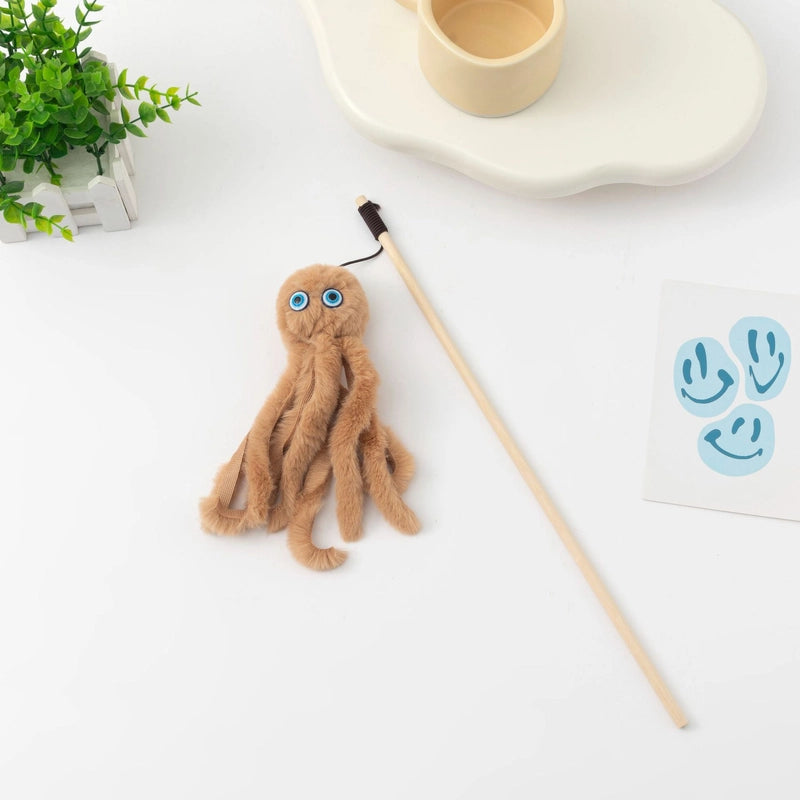 Octopus Cat Toy Stick Wooden Rod Plush Realistic Doll Toy For Cats Interactive Fluffy Furry Pet Kitten