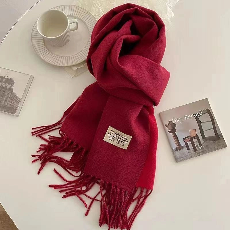 Solid Color Double-sided Tassel Scarf For Women Autumn And Winter New Warm Cashmere-like Scarf Thickened Student Shawl