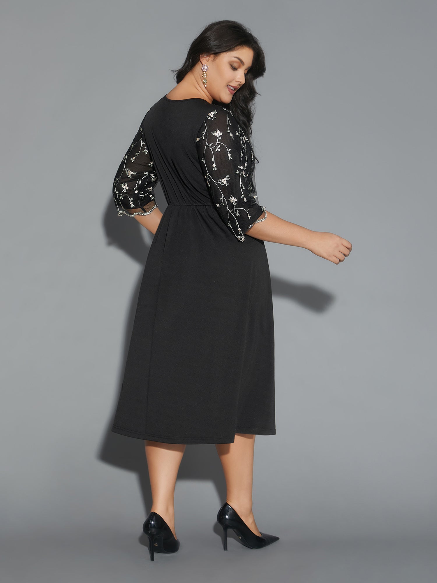 Round Neck Floral Embroidered  Dress