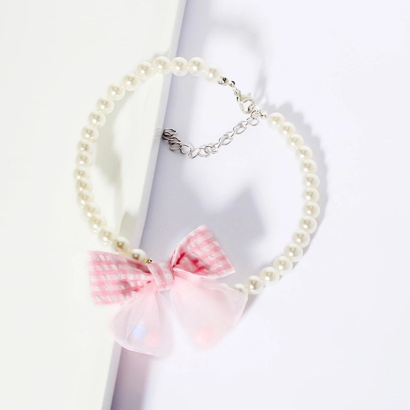 Cute Minimalist Plastic Bow Knot Beaded Pet Collar
