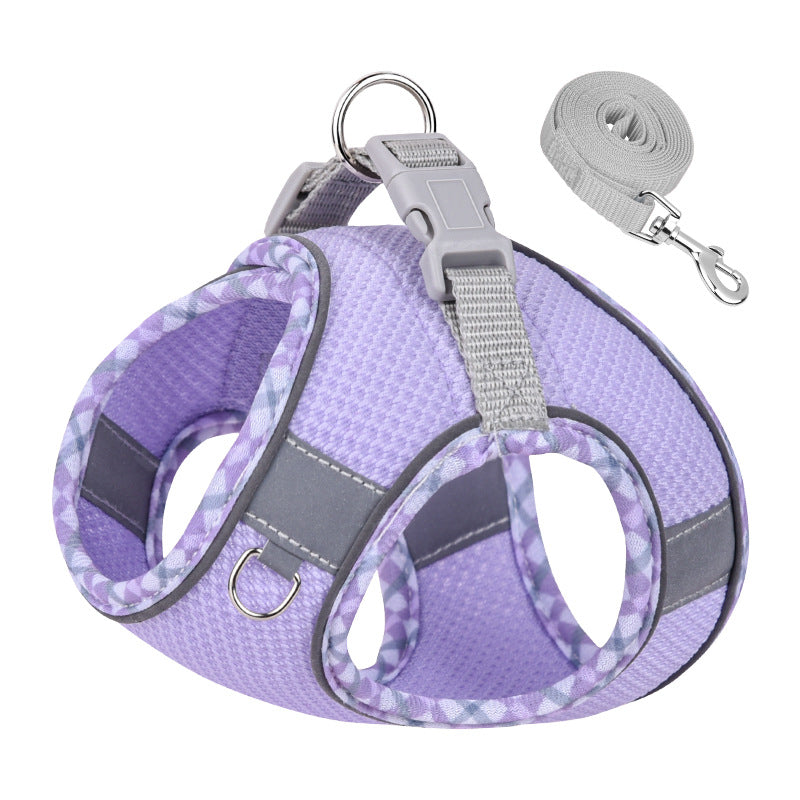 Reflective Plaid Breathable Dog Harness&Leash