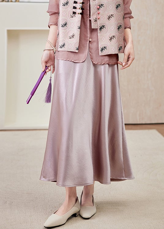 Boutique Pink High Waist Draping Silk Skirts Spring