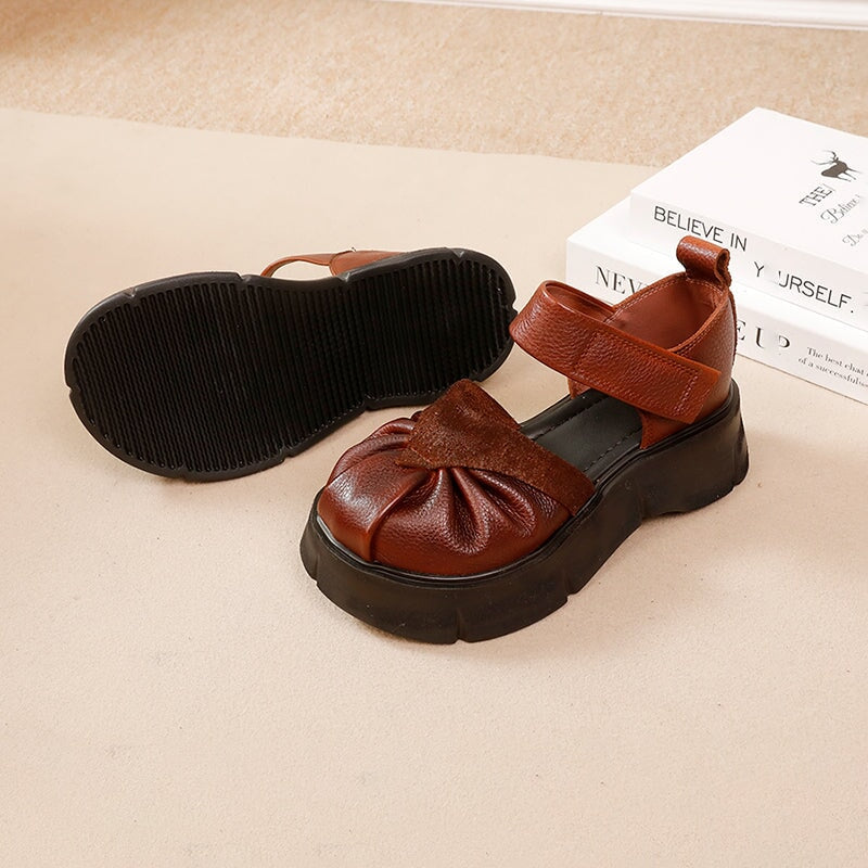 60mm Chunky Sole Cow Leather Mary Jane Platform Shoes in Black/Brown