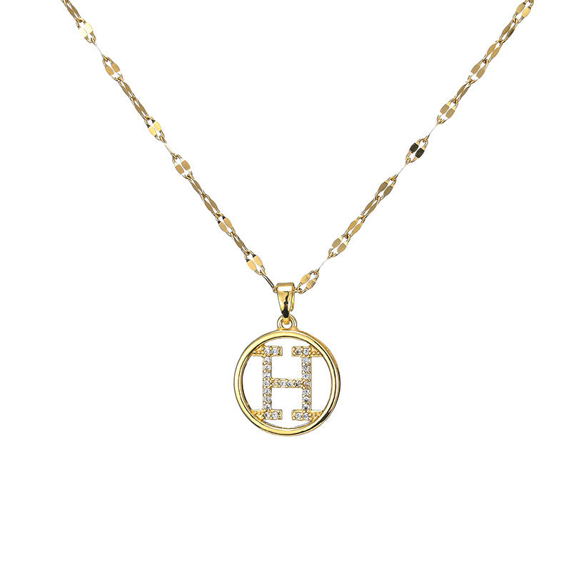 Letter Text Number Titanium Steel 18K Gold Plated Necklaces