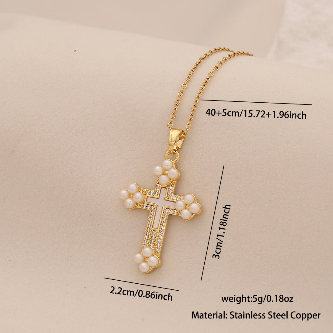 Pearl Cross Pendant Necklace Personalized Stainless Steel Clavicle Chain Trendy Necklace N1527
