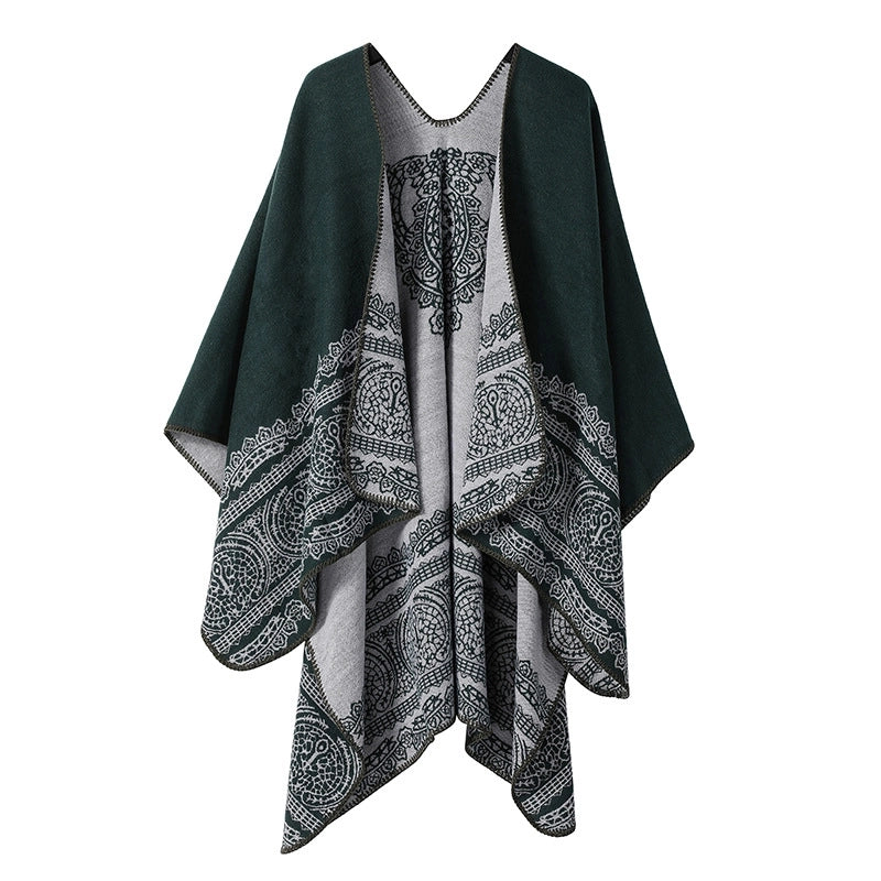 Winter Cashmere Double-sided Plaid Shawl Women's Outer Cape Increased Thickness Warm Knitted Scarf Spot