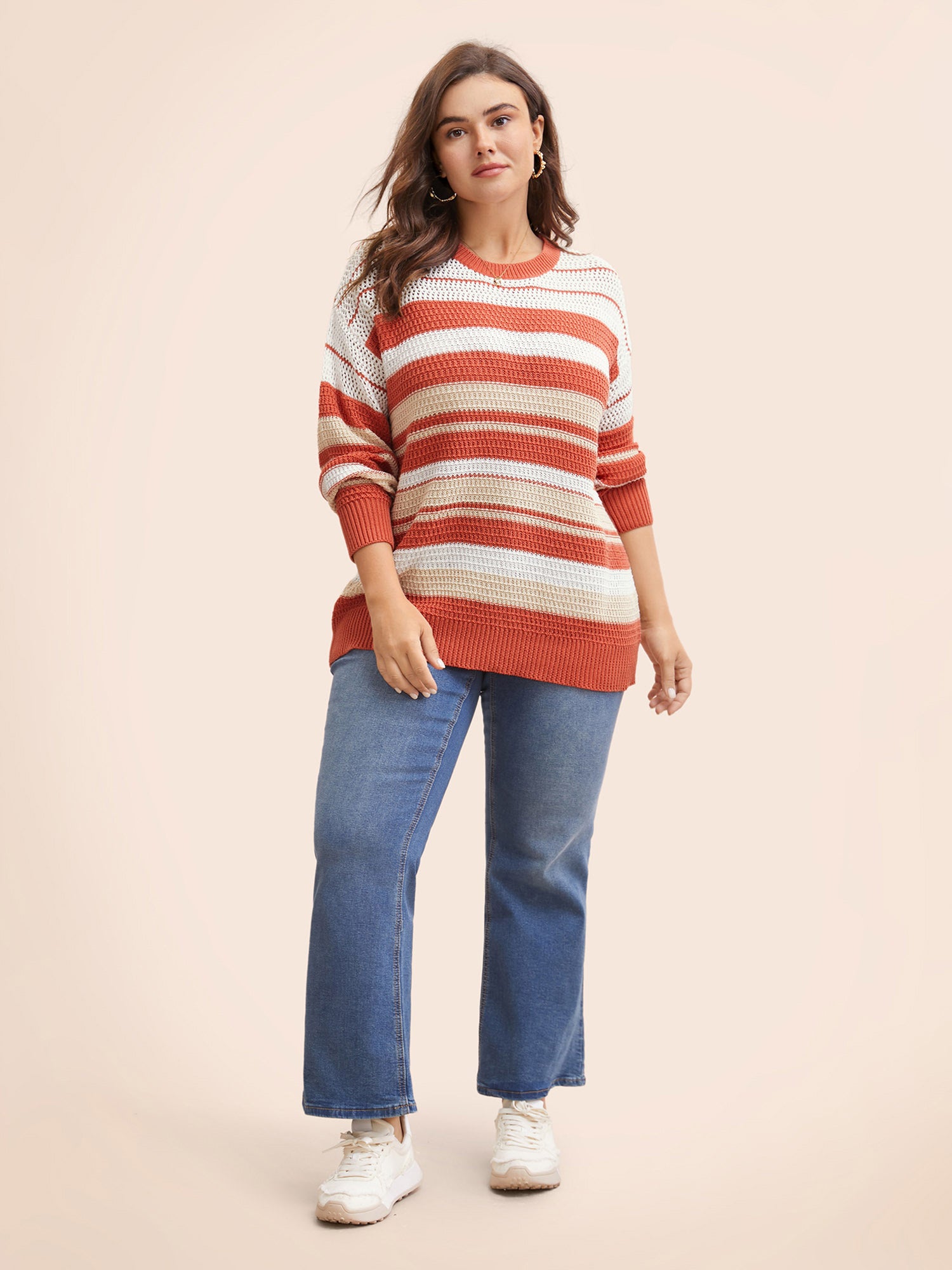 Striped Contrast Cut Out Drop Shoulder Pullover