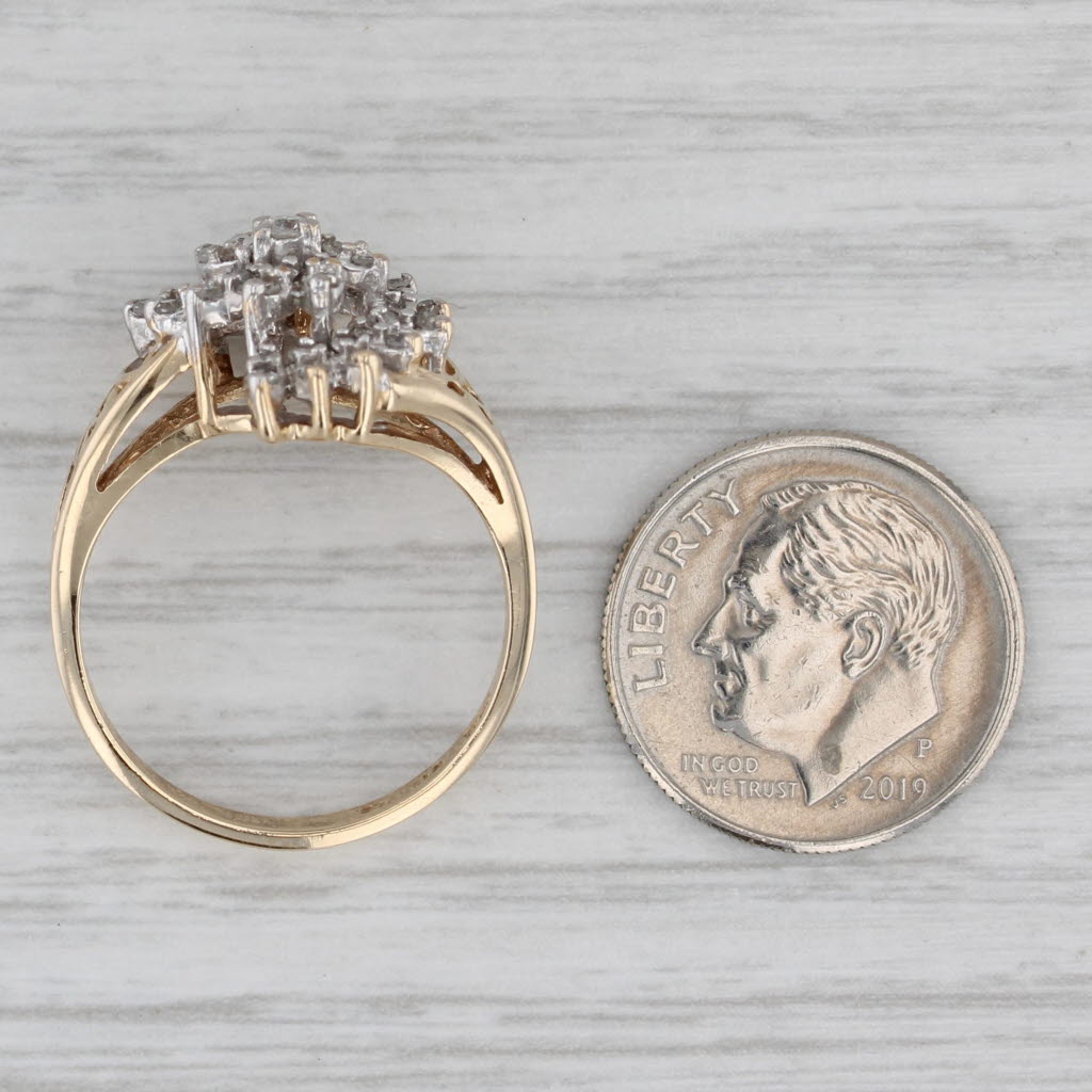 0.32ctw Diamond Cluster Swirl Ring 10k Yellow Gold Size 7.5