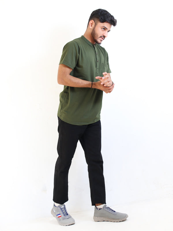 MTS08 SN Men's Half Button T-Shirt Green