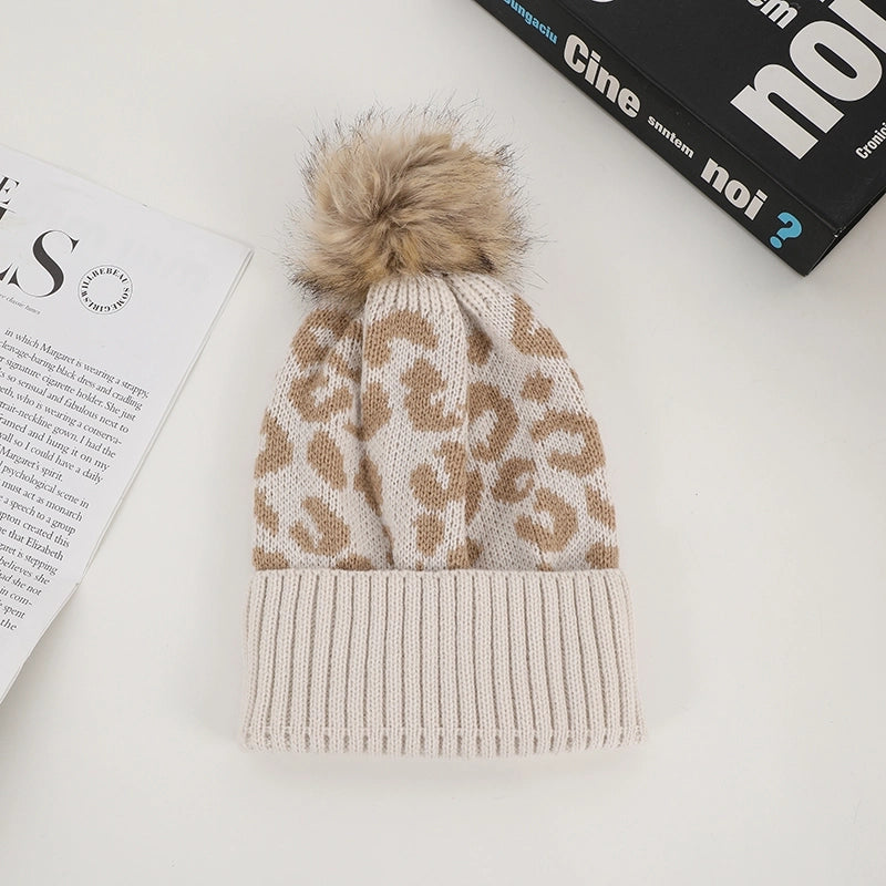 Unisex Casual Preppy Style Streetwear Leopard Eaveless Wool Cap