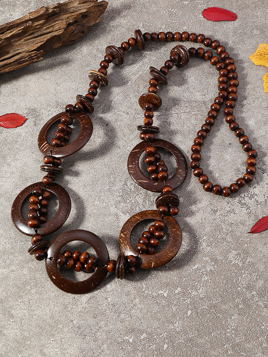 Women Bohemia Coconut Shell Weave Necklace