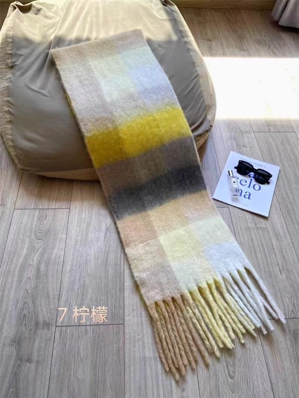 New Plaid Autumn And Winter White Scarf Women's  Atmosphere Warm Soft Tassel Shawl Scarf