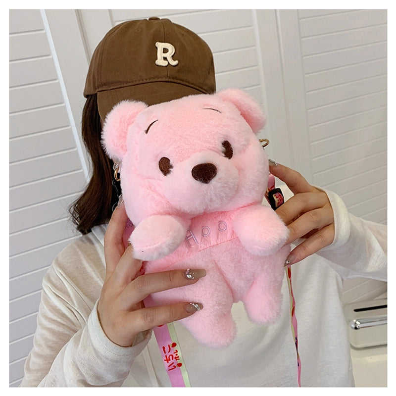 Women's Small Plush Little Bear Cute Zipper Crossbody Bag