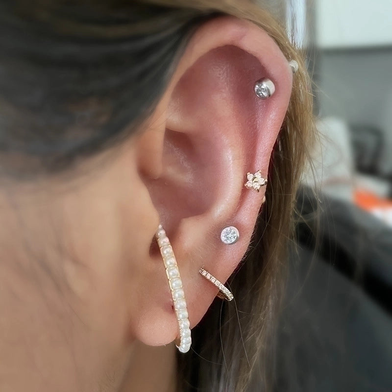 Ear Cartilage Rings & Studs Minimalist Geometric Copper Plating Artificial Gemstones