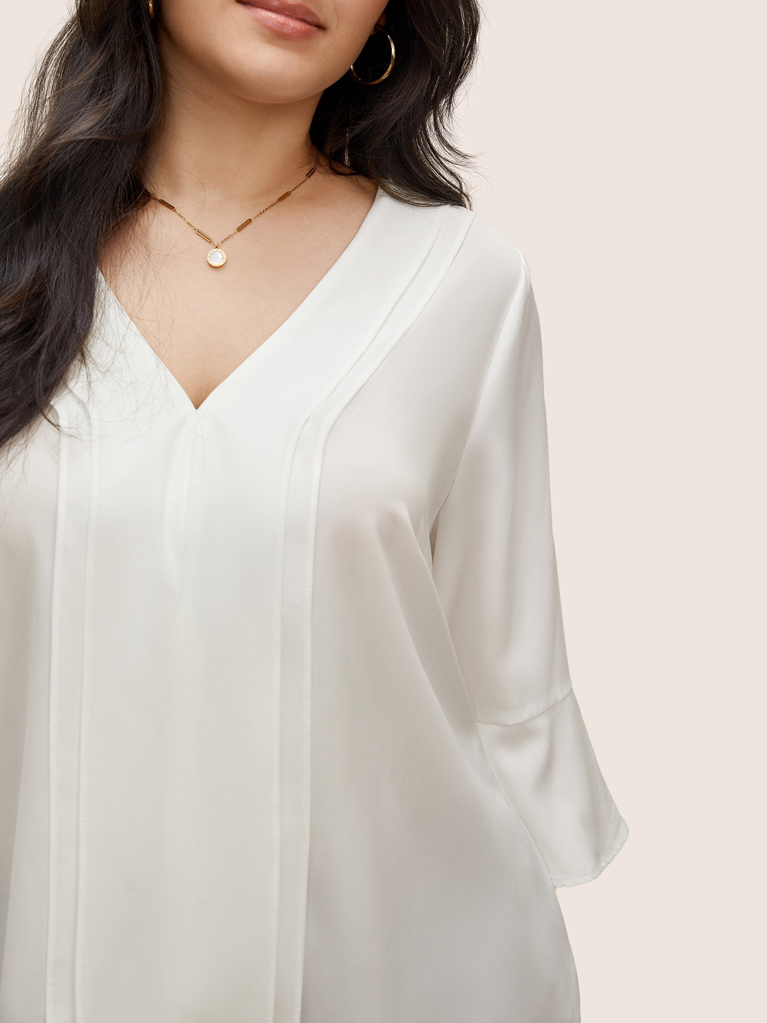 Anti-Wrinkle Plain Ruffles Pleated Blouse
