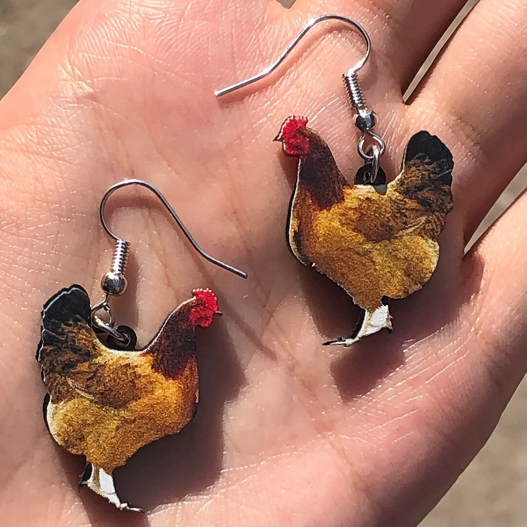 New Printed Hen and Duck Creative Simulation Animal Earrings