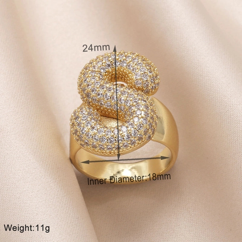 Copper 18K Gold Plated Modern Style Minimalist Plating Inlay Letter Zircon Open Rings