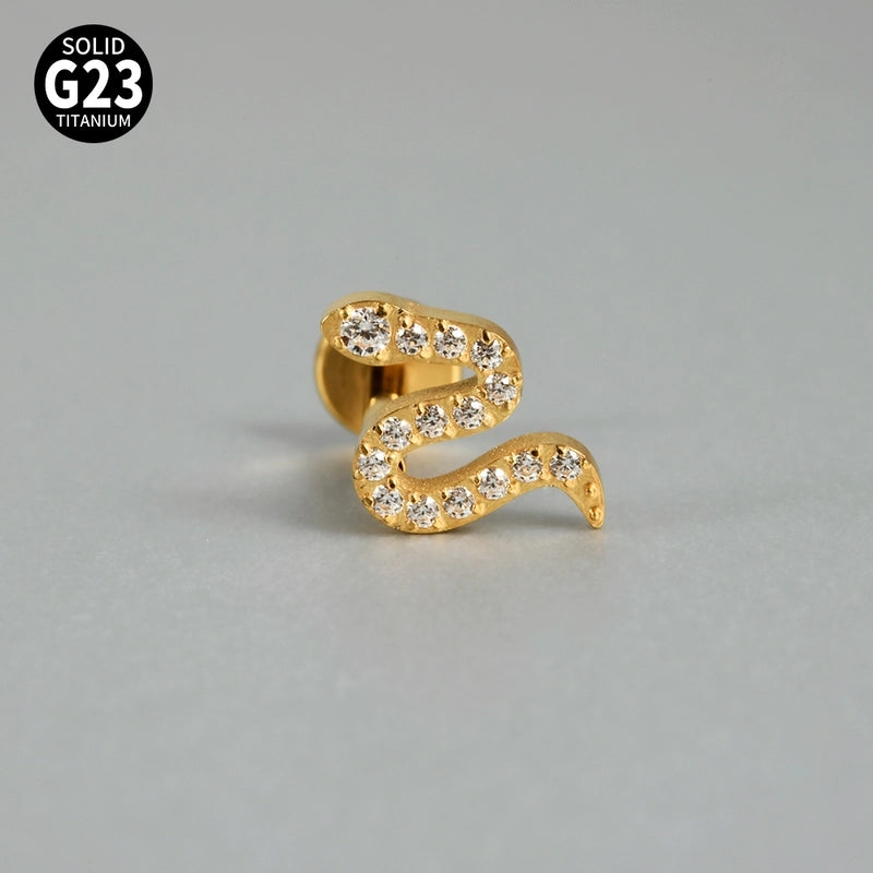 1 Piece Ear Cartilage Rings & Studs Casual Hip-Hop Snake Butterfly G23 Titanium Alloy Inlay Zircon 18K Gold Plated Lip Rings Ear Cartilage Rings & Studs