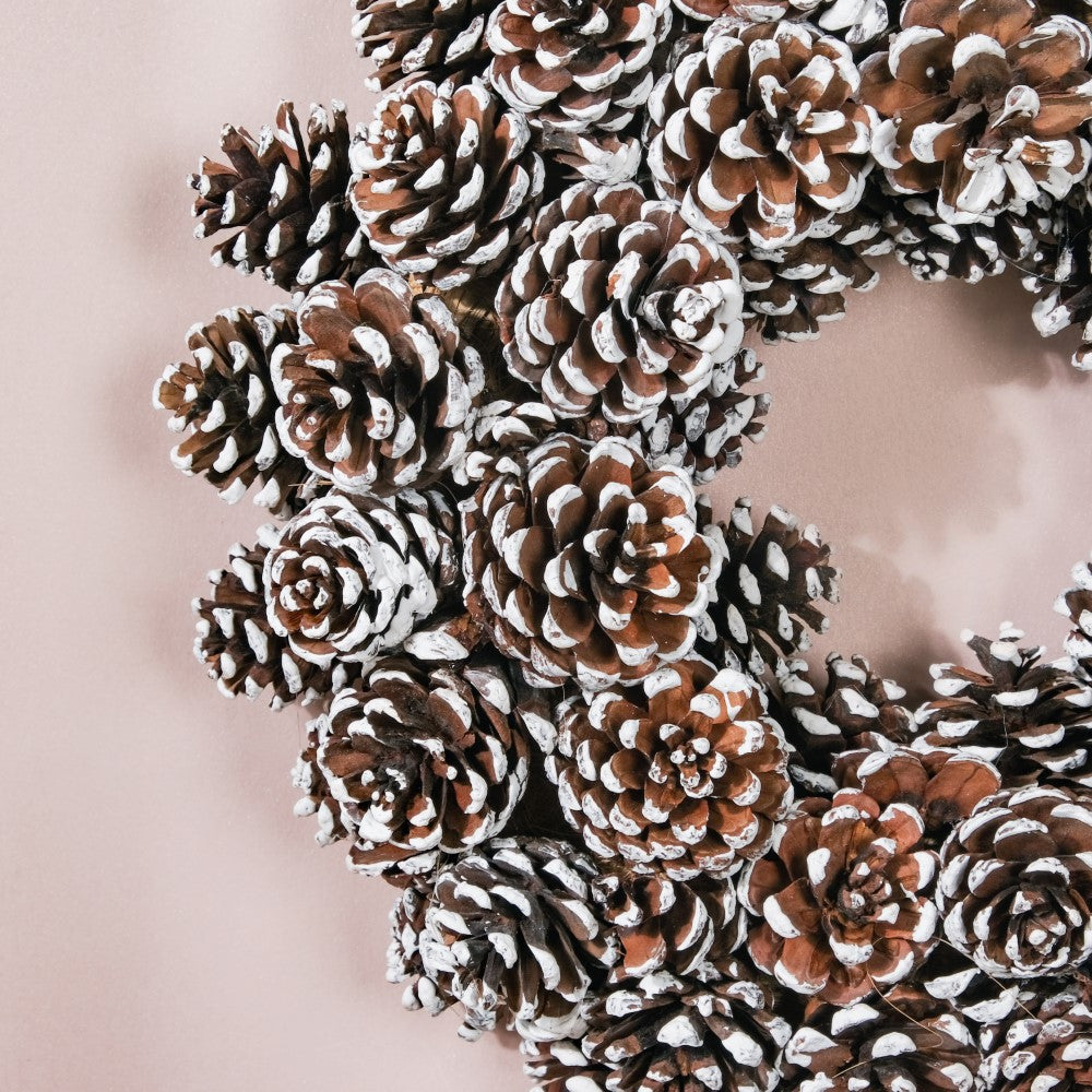 Christmas Wreath Of Snowy Pinecones 11 Inch