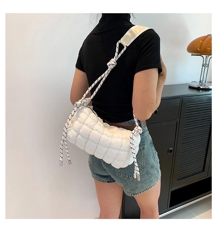 Women's Cotton Plaid Cute Pillow Shape Zipper Cloud Shape Bag