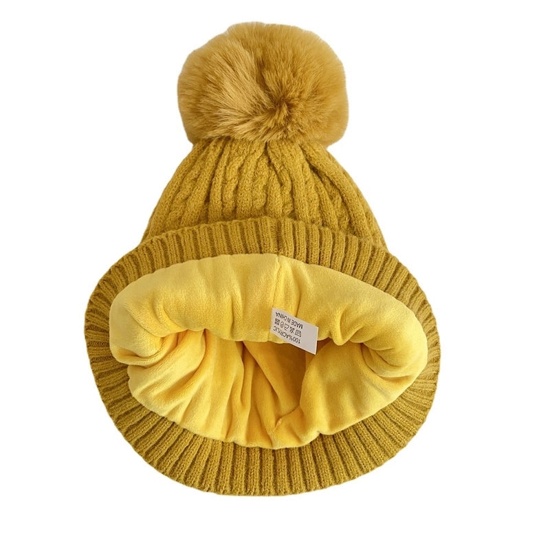 Winter Women's Knitted Hat Scarf Gloves Three-piece Set New Solid Color Plus Velvet Wool Hat Warm Suit