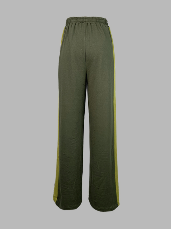 Loose Wide Leg Contrast Color Drawstring Elasticity Split-Joint Pants Trousers
