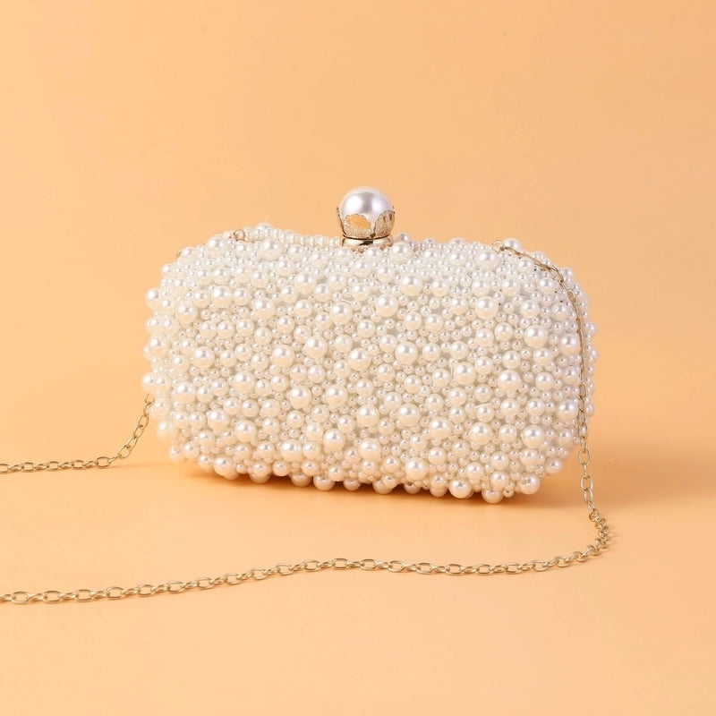 Pearl Embroidery Solid Color Oval Evening Bags