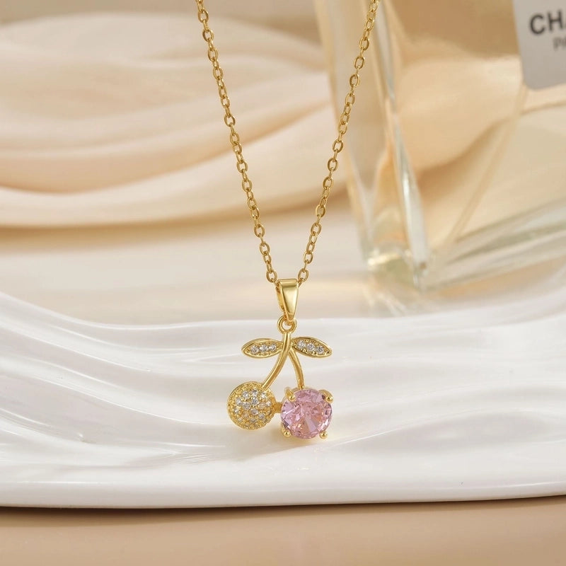 Minimalist Cherry Titanium Steel Plating Pendant Necklace