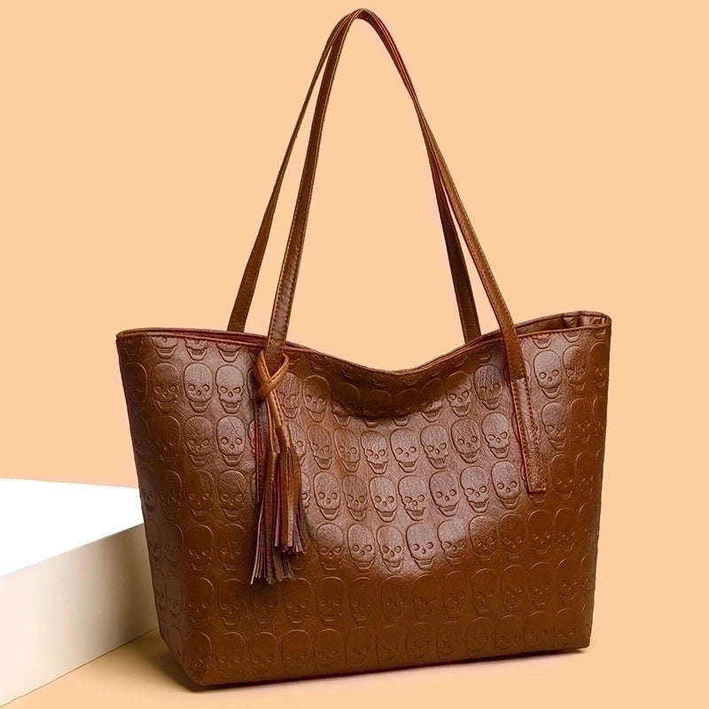 Halloween Women's Pu Leather Skull Classic Style Zipper Tote Bag