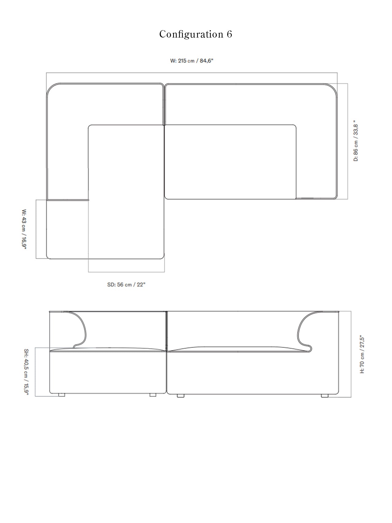 Eave Modular Sofa. 2-seater. Configurations 5-6