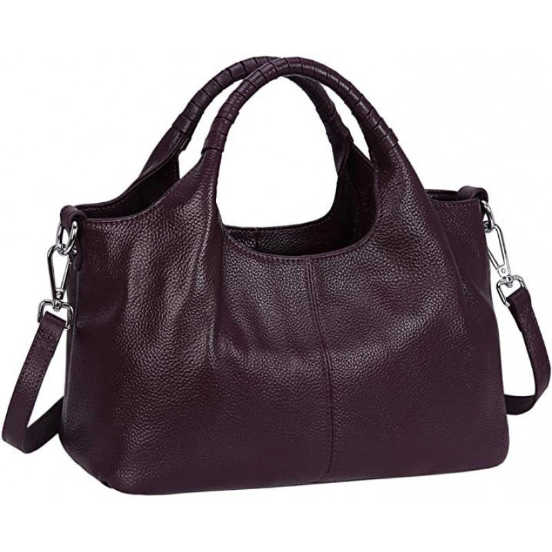 Women's Medium Leather Solid Color Basic Zipper Boston Bag