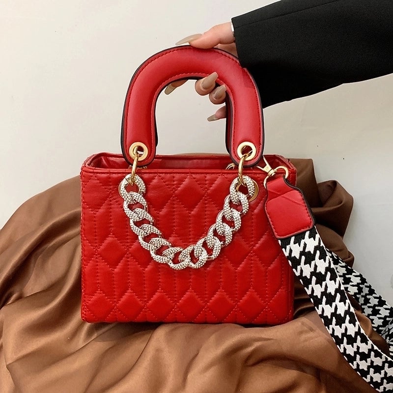 Women's Medium All Seasons Pu Leather Solid Color Fashion Chain Square Zipper Handbag
