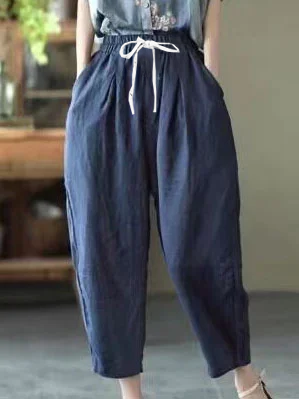 Casual Plain Loose Cotton Pants