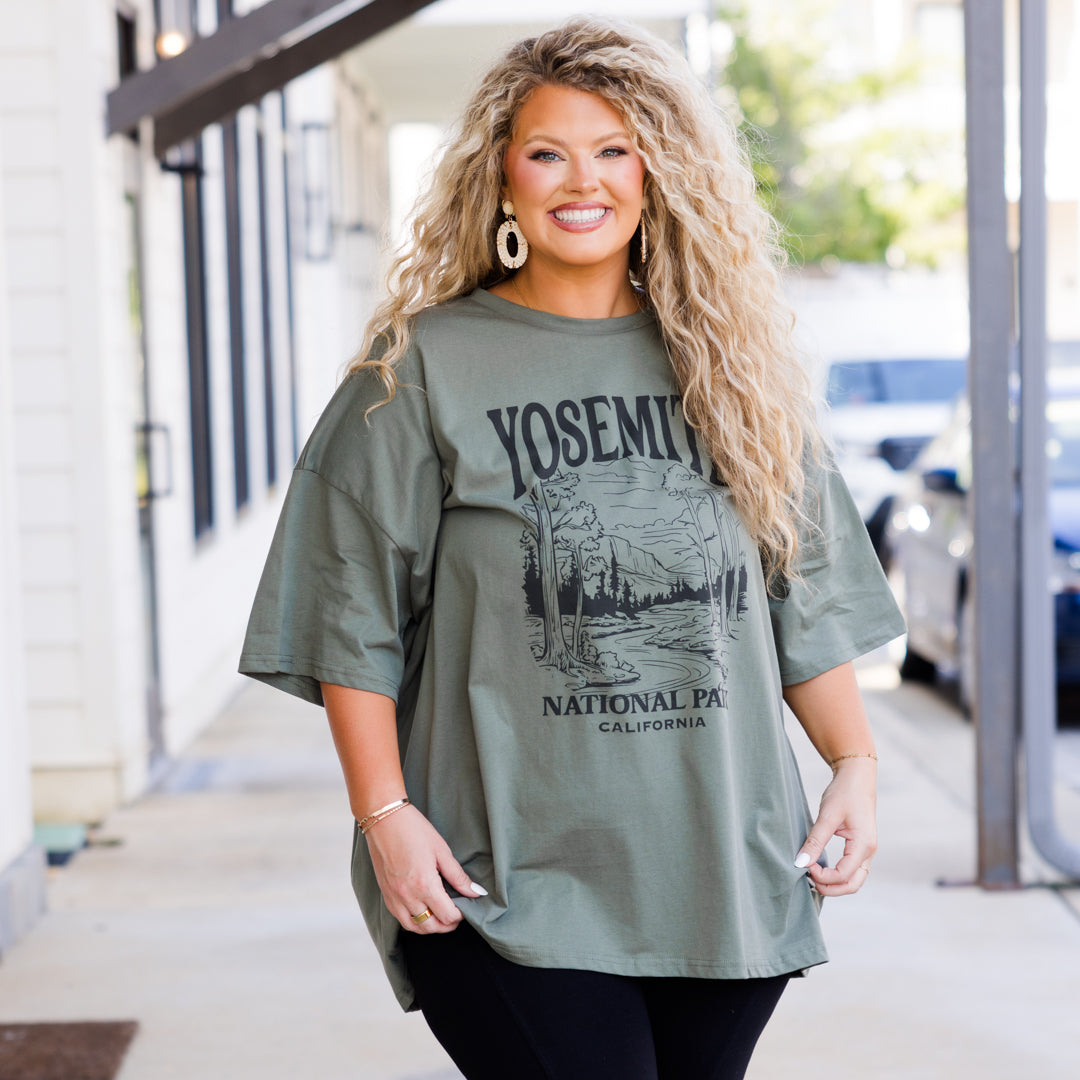 Going On An Adventure Boyfriend Tee. Moss