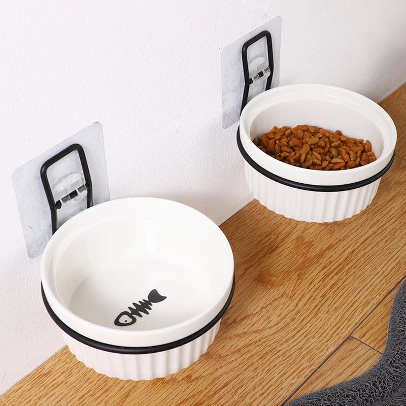 Solid Wood Pet Food Bowl Cat Cage Villa Style Hanging Fixed Dog Bowl Cat Food Waterproof Anti-overturn