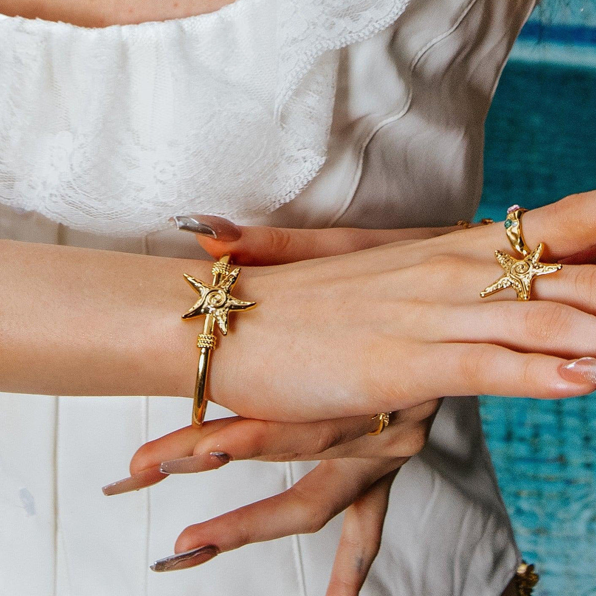 Stainless Steel Starfish Open Bracelet Ocean Bracelet Titanium Steel Hand Jewelry Bracelet
