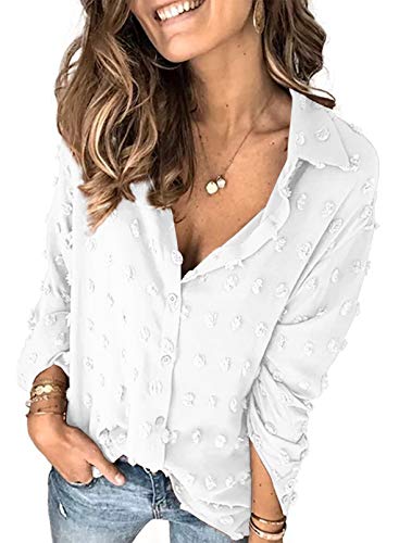 Astylish Women Pompom Button Down Shirt Casual Blouse Top