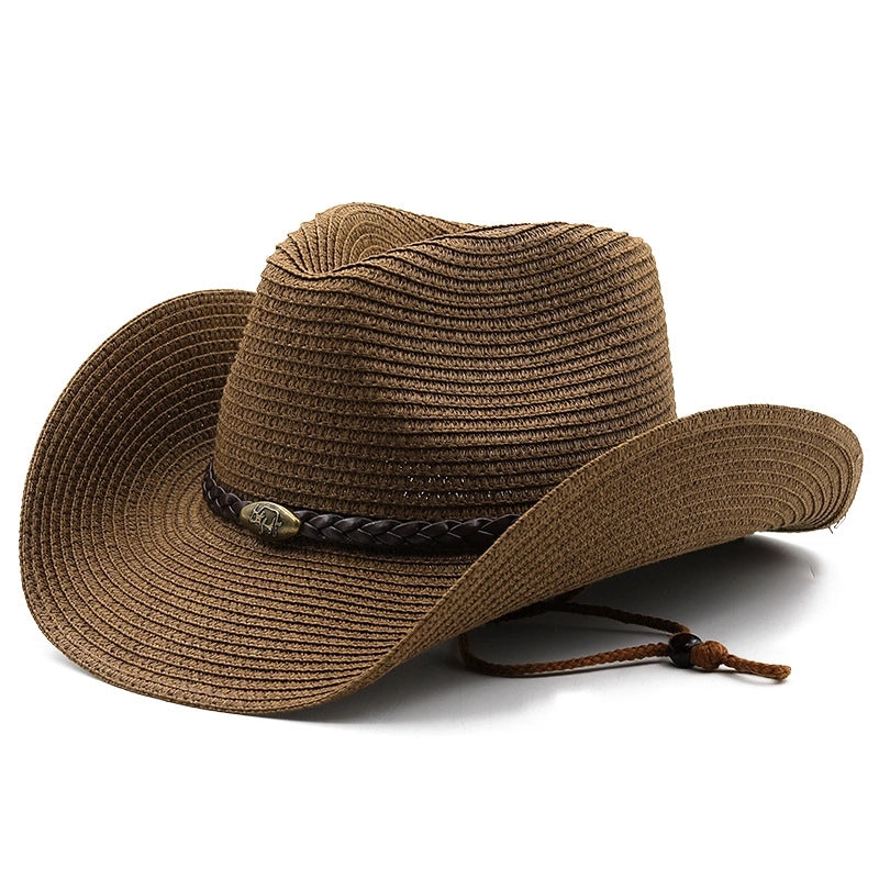 Curly Cowboy Straw Hat Ethnic Style Big Side Sun Hat Western Cowboy Straw Hat Equestrian Hat
