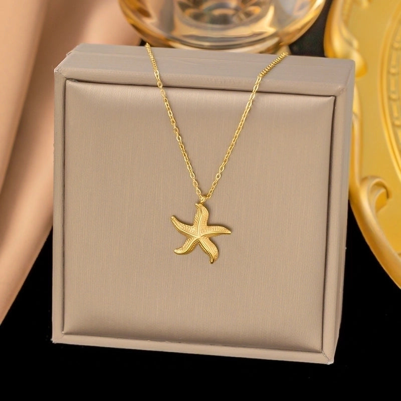 Sweet Minimalist IG Style Starfish Heart Shape Bow Knot Titanium Steel Plating Pendant Necklace