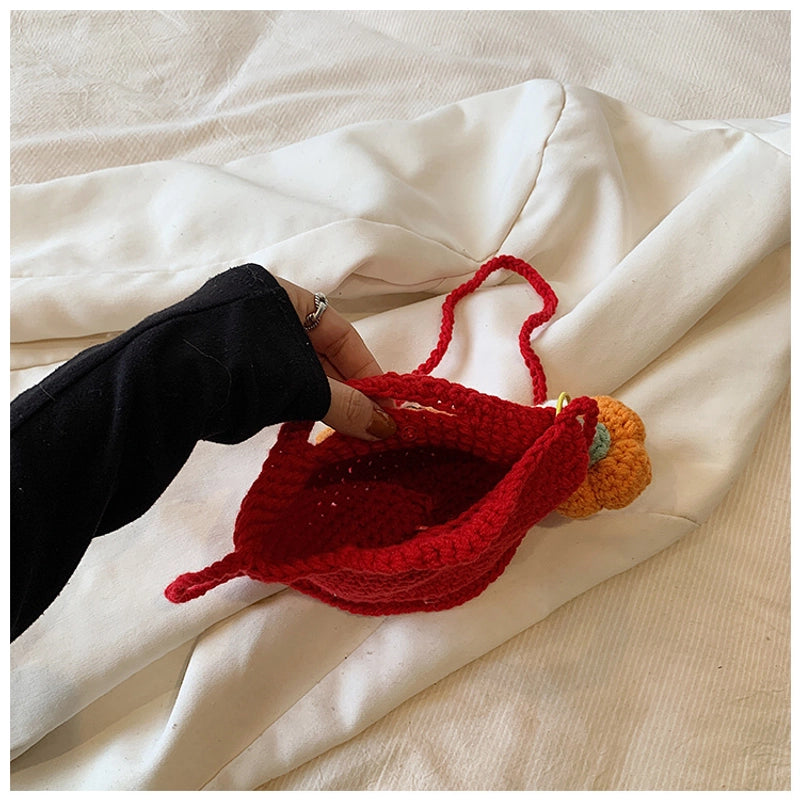 Christmas Women's Mini Knit Pumpkin Santa Claus Cute Square Hook Loop Crossbody Bag