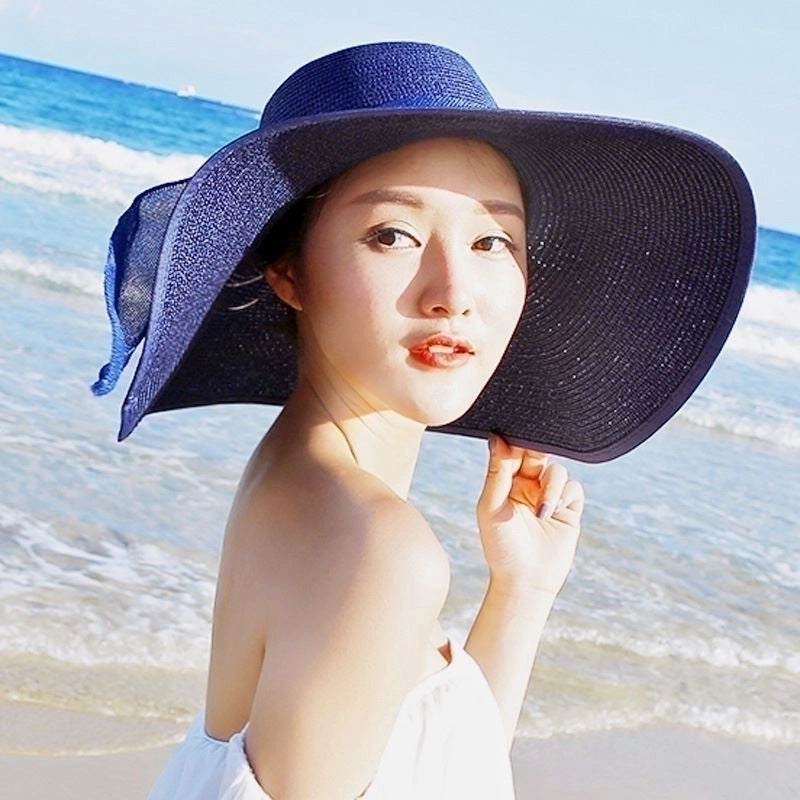 Women's Basic Vacation Pastoral Solid Color Bowknot Big Eaves Sun Hat