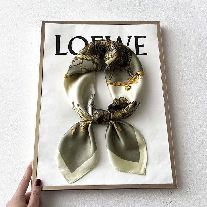 Women's Casual Sweet Letter Stripe Flower Satin Printing Silk Scarf