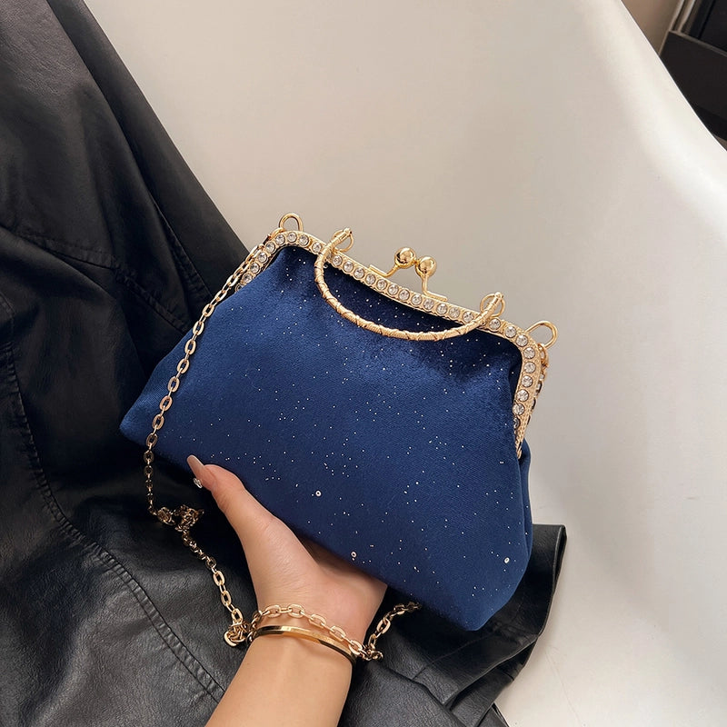 Women's All Seasons Plush Solid Color Classic Style Sewing Thread Square Clasp Frame Evening Bag